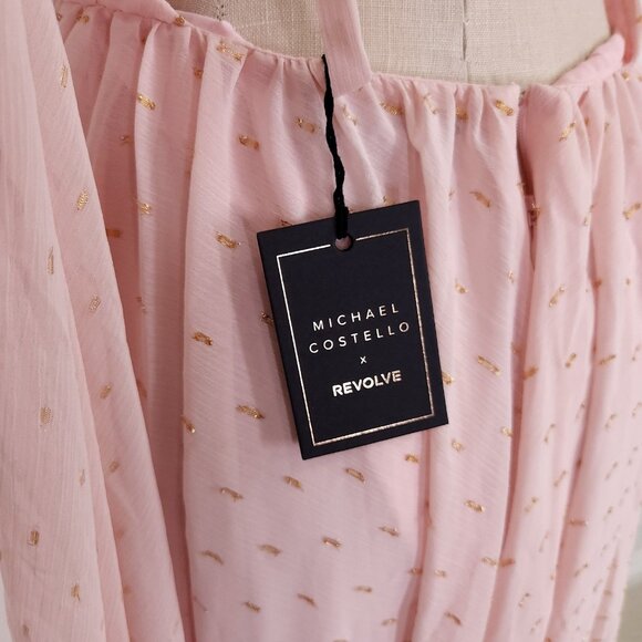 Michael Costello x Revolve Vella Gown Medium Draped Shoulder Overlay Chiffon - Picture 14 of 16